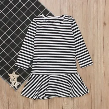 

Cute children girl dress black and white crossed striped long sleeve a -lined dress summer wear clothes 1-6y