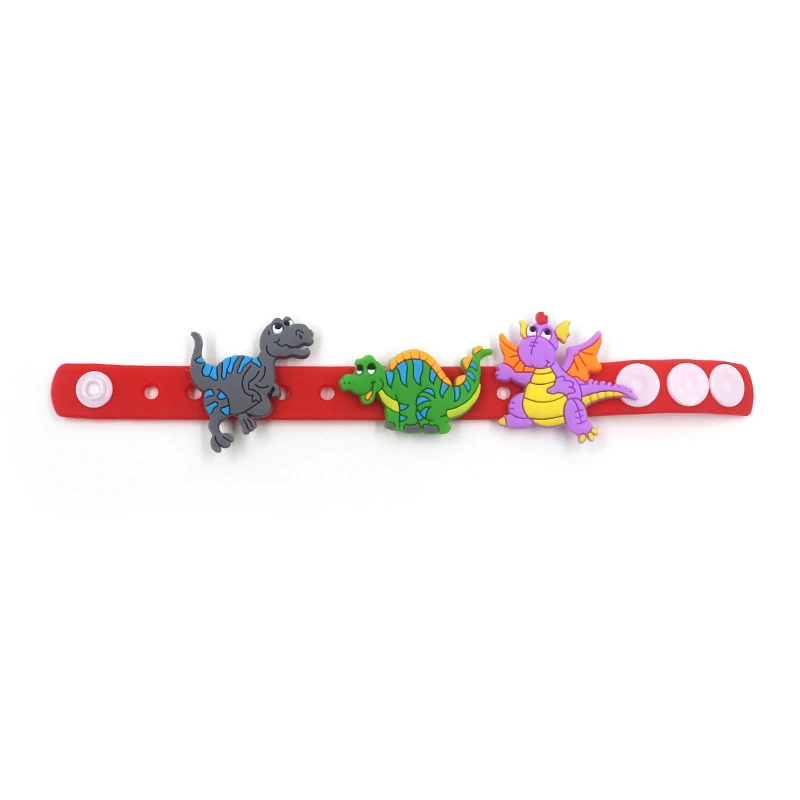 DIY Детский Браслет в виде динозавра Регулируемый силиконовый браслет орнамент Croc Shoe амулеты аксессуары подарок ПВХ браслет игрушка украшение - Окраска металла: Red