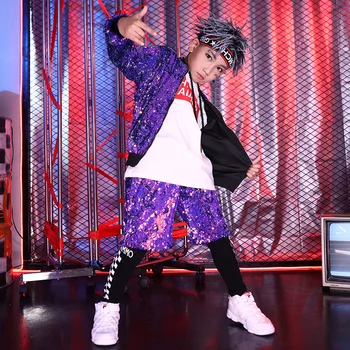 

2019 New Children'S Sequins Clothing Boys Girls Jazz Dance Costume Hip Hop Street Dancing Clothes Stage Show Outfits DWY1034