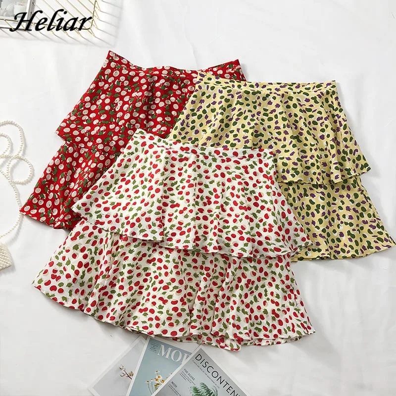 

Heliar 2019 Spring Women Skirt Printed Midi Skirt Female Jupe Striped High Waist Casual Plus Size Skirt Women Skort Ruffle Skirt
