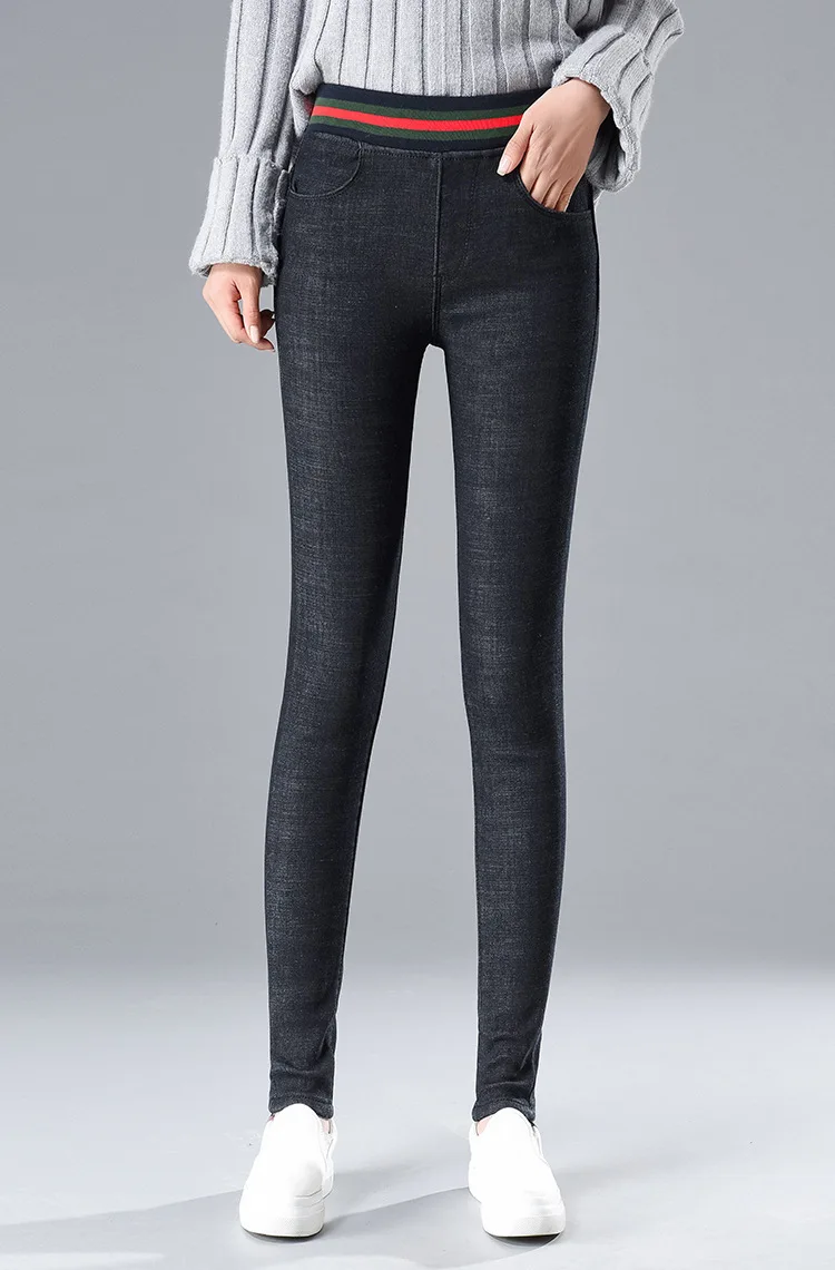Джинсы Женская Осенняя обувь Высокая талия эластичные джинсовые женские джинсы Повседневное джинсы длиной до щиколотки карандаш брюки плюс Размеры O8R2
