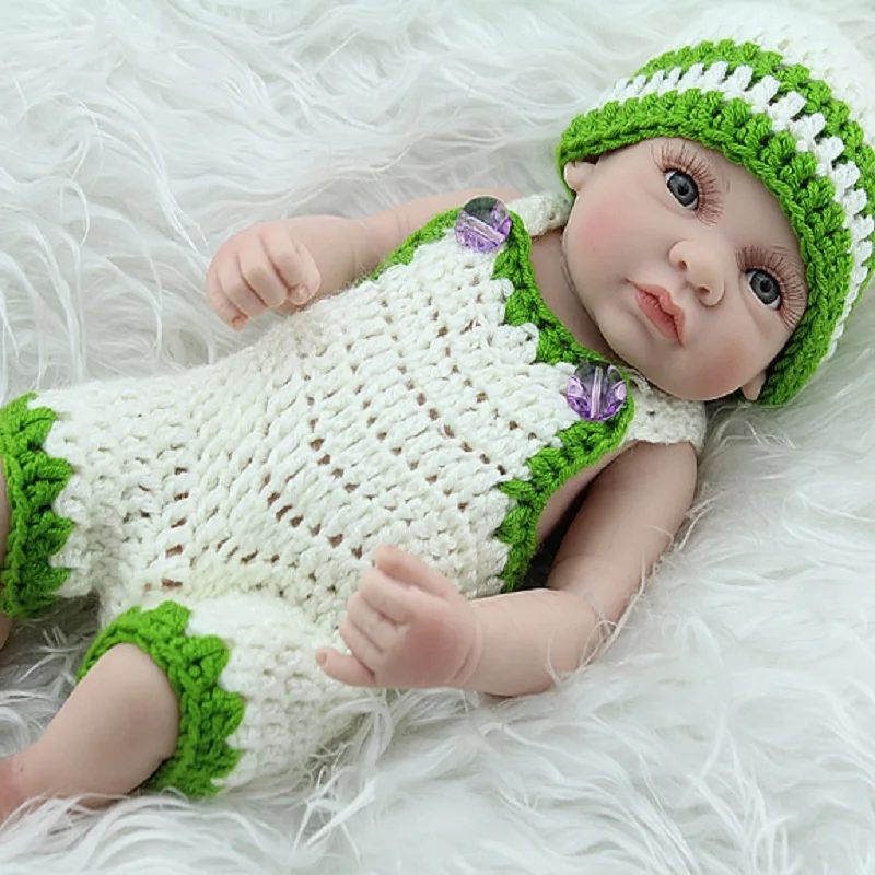 

Nicery 10inch 25cm Bebe Reborn Mini Doll Soft Silicone Lifelike Toy Gift for Children Christmas Presents White Green Sweater Boy