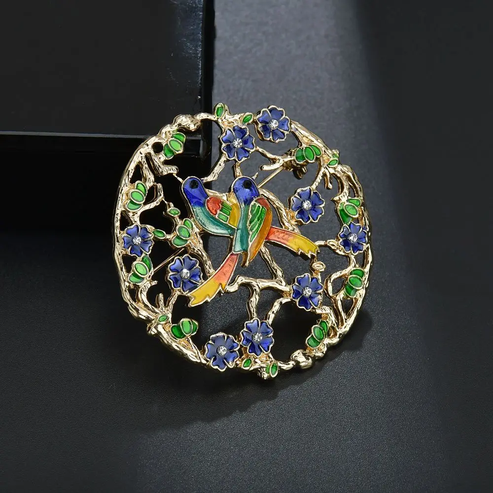 

Terreau Kathy Fashion Rhinestone Flower Plant Round Brooch Pin Luck Bird Insect Brooches Trendy Metal Enamel Women Jewelry