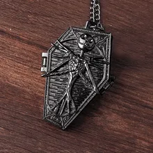 Новое поступление кошмар бурто перед Рождеством Череп Скелет Серебряный Черный карманные часы подарок на Хэллоуин P304