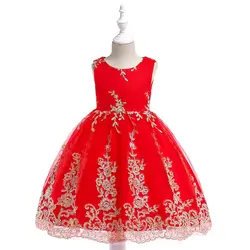 Платье для девочек Золотое шелковое пышное платье принцессы с цветочным узором для девочек, костюм, торжественное платье
