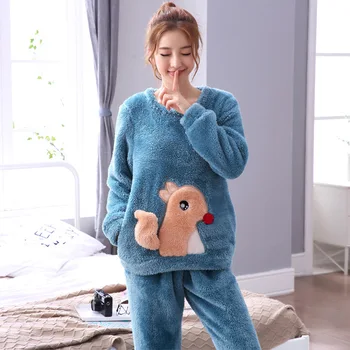 

JINUO new design animals shaped cartoon woman winter and autumn coral velvet polar fleece pyjamas sets soft female pyjamas