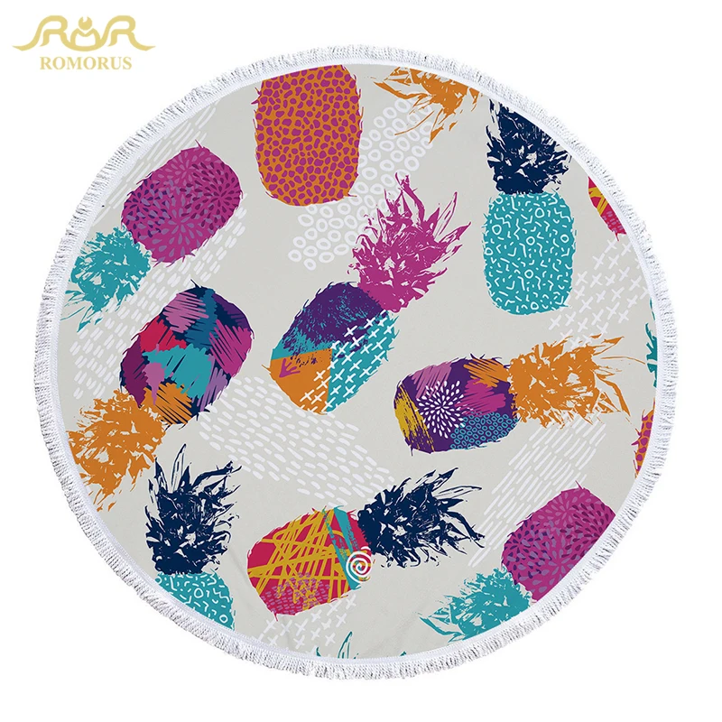 

ROMORUS Colorful Pineapple Tropical Plants Pattern Round Bath Towel Large Sandy Shawl Beach Towels for Adults Soft Picnic Mat