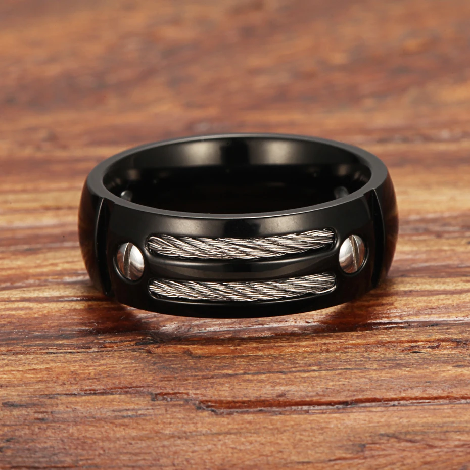 RainSo мужское гематитовое кольцо здоровья из нержавеющей стали в стиле панк-рок мужское кольцо с проволокой из Кубического циркония вечерние ювелирные изделия размер США OSR-6089