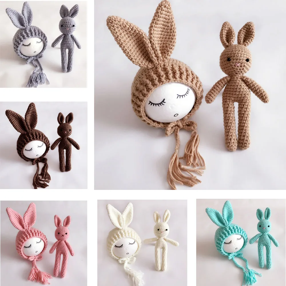 

Newborn Photography Props Crochet Rabbit Baby Hat Handmade Newborn Props Baby Bonnet Infant Newborn Studio Photo Shoot Prop