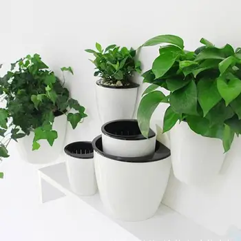 

Automatic Water Absorption Flower Pot White Hanging Wall Green Plant Hydroponics Planters for Office Holder Garden Decor