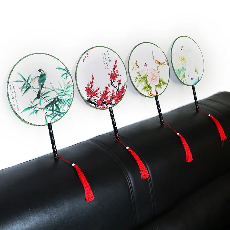 Hand Held Embroidery Chinese Style Vintage Round Fans Double-sided Classical Fan Silk Female Embroidery Flower Fan Dance Prop