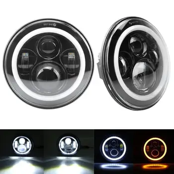 

7Inch LED Headlamps with Halo Ring Amber Turn Signal For lada niva 4x4 suzuki samurai for jeep 7" LED DRL Halo Headlights