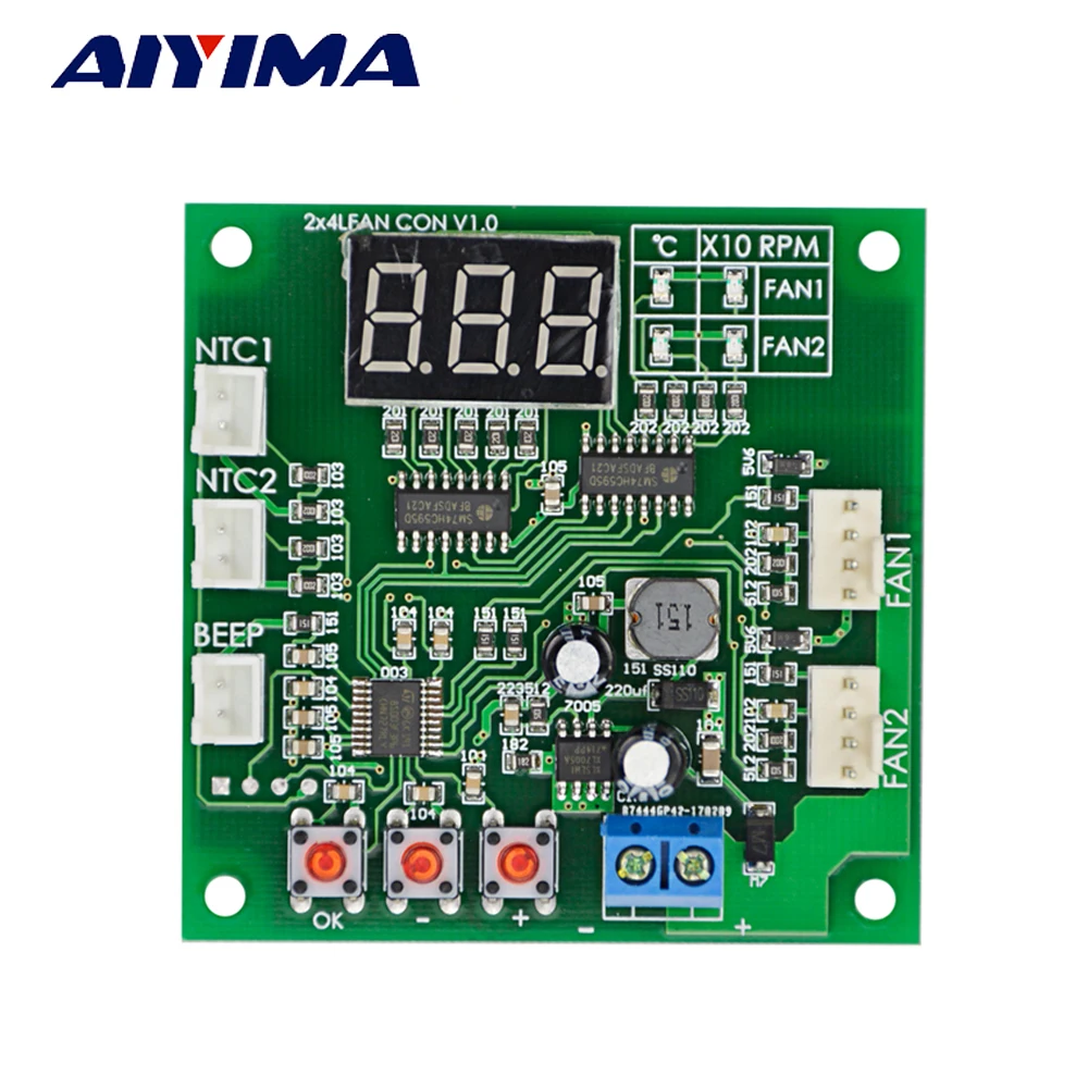 

Aiyima DC 12 24V 48V 2-Way Independent 4-Wire PWM Temperature Control Fan Speed Controller