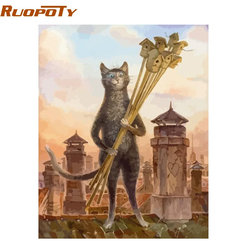 

RUOPOTY Frame animals cats DIY painting by numbers kits modern wall art picture canvas paint unique gift for home decor 40x50cm