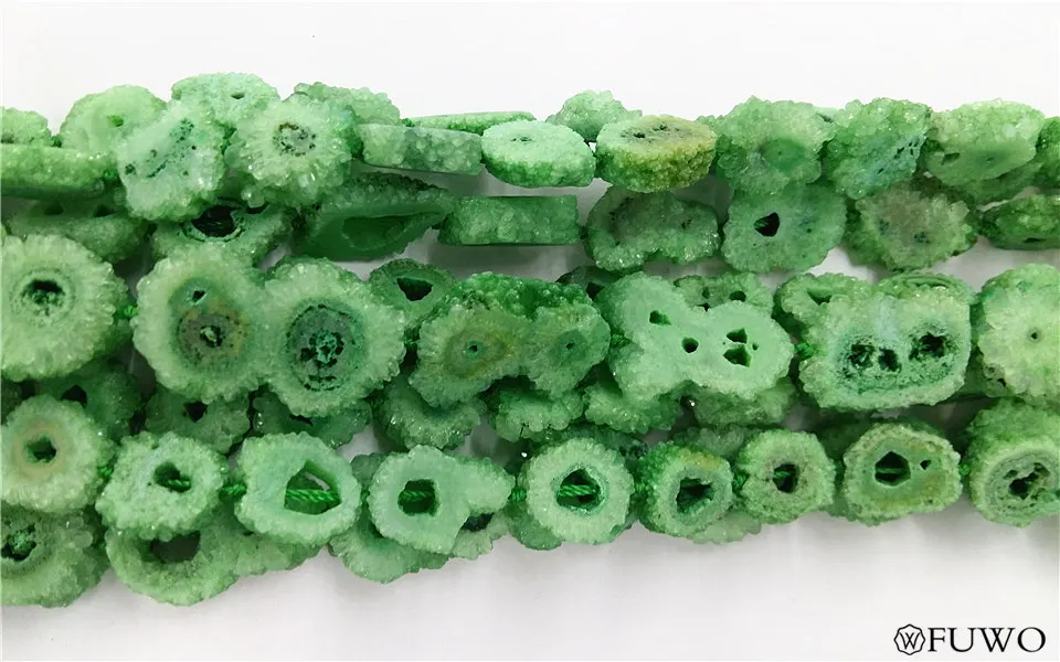 Full Strand Flower Shape White Quartz Druzy Stalactite Slice Beads 7