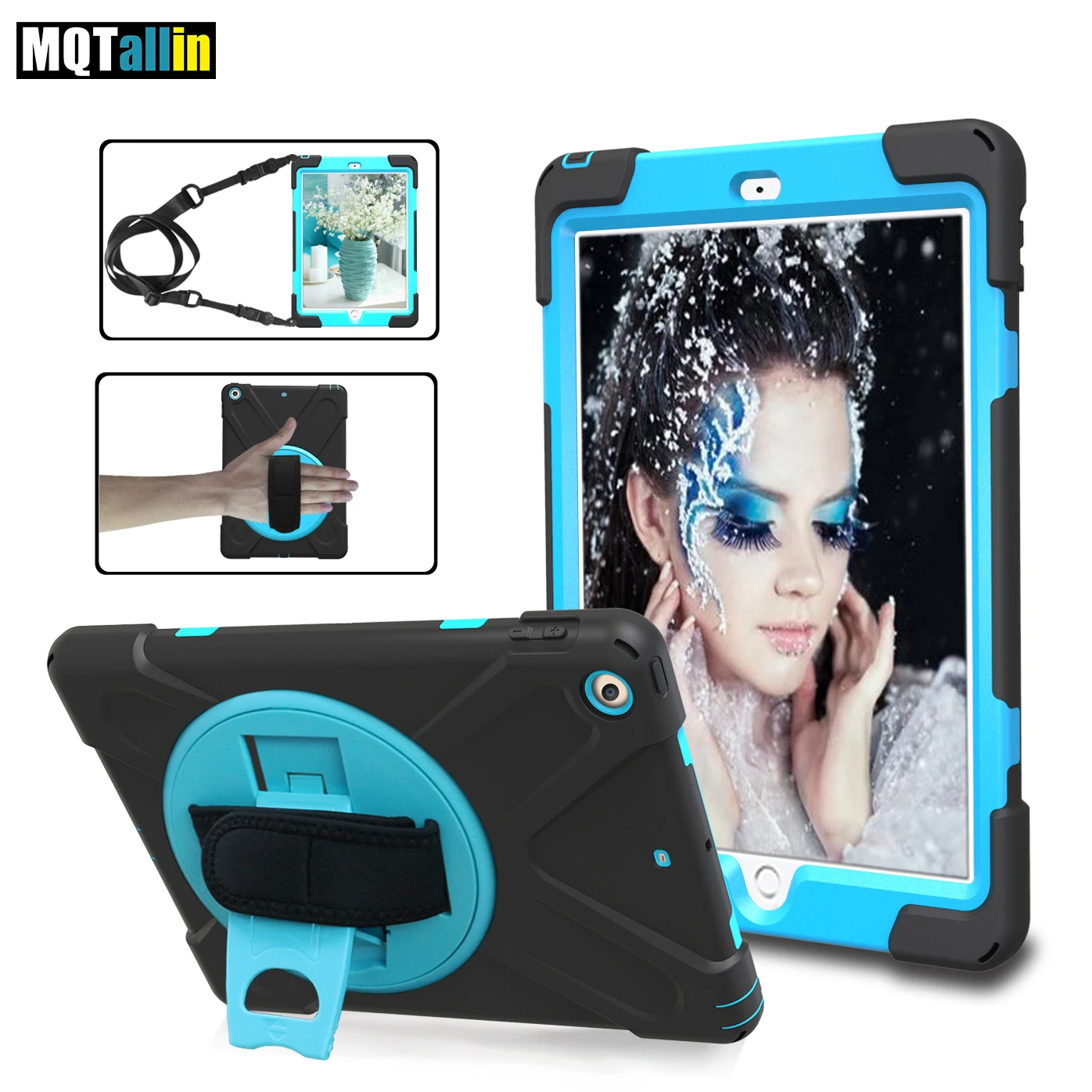 

Case For New iPad 9.7 inch 2017 2018 Multifunction Kids Safe Shockproof Heavy Duty Silicone Hard Cover kickstand also to Travel