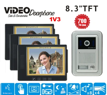 

ZHUDELE 8.3'' Wired Video Door Phone Access Control Doorbell Intercom System Kit 1 camera+3 monitor IR Night Vision
