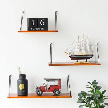 

Nordic Solid wood Storage Rack Wall-mounted One-word-shape Bookshelf Creative Bedroom Living room metope decoration Bookcase