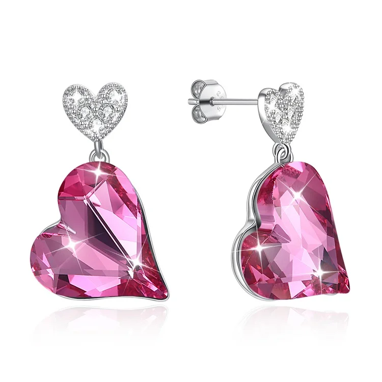 LEKANI кристаллы от Swarovski висячие серьги 925 женские длинные серьги в форме сердца Красный Фиолетовый бутик ювелирные изделия хрустальные серьги подарок