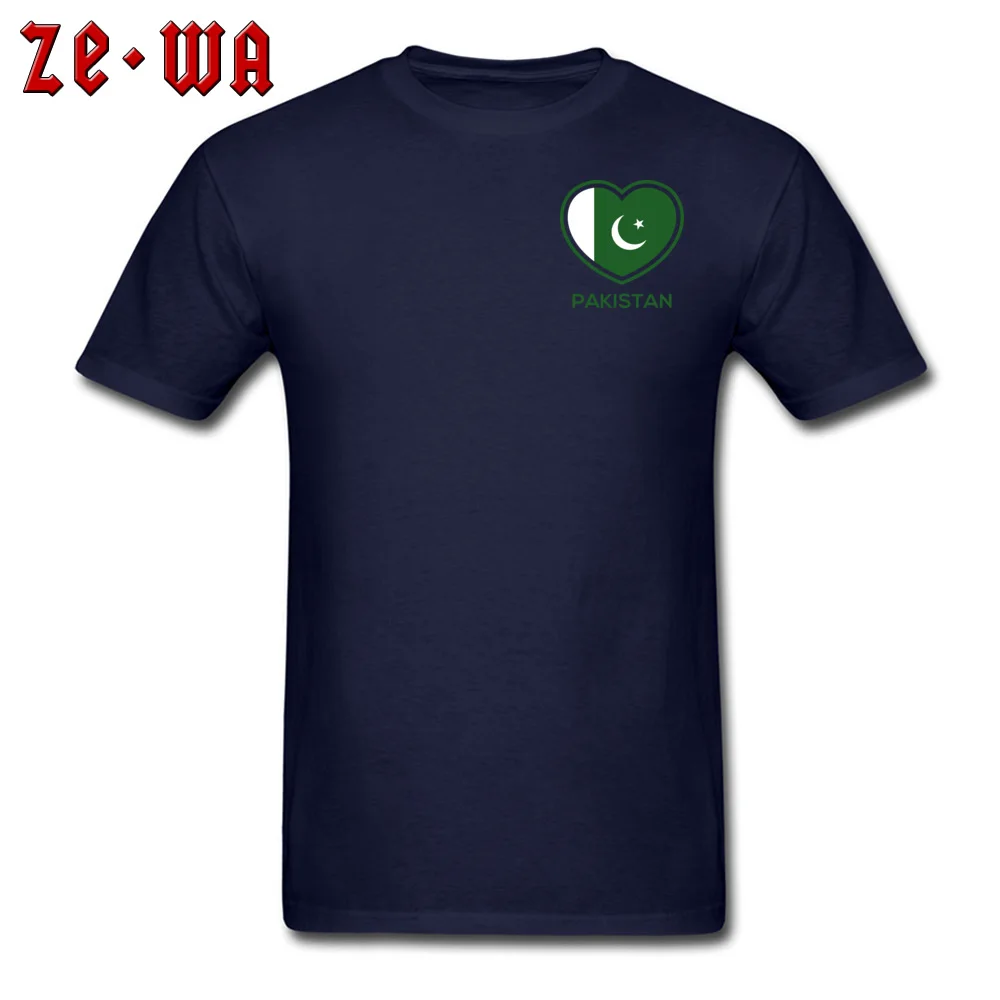 Geek pakistan flag of green love Men Top T-shirts Funny NEW YEAR DAY Short Sleeve Tops Shirts O-Neck 100% Cotton Tee Shirts pakistan flag of green love Chest navy
