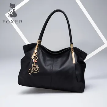 

FOXER Women Genuine Leather Handbag Fashion Female Big Laptop Tote Shoulder Bag Lady Commute Fall Winter Bag Middle Aged Purse