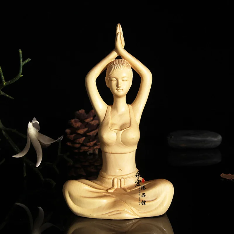 

Wood carving handicrafts practicing yoga girl character beauty statue, desktop Decoration home decorations ornaments(A011)
