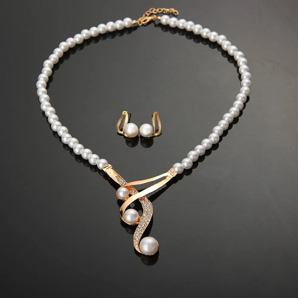 Женское Ожерелье+ серьги, хрустальный кулон с искусственным жемчугом, Свадебный комплект ювелирных изделий, подарок CX17