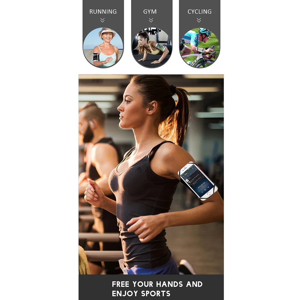 

360 Degree Rotation Wear Resistant Outdoor Adjustable Wide Use Sports Supplies Stretchable Armband Wristband Phone Holder Set