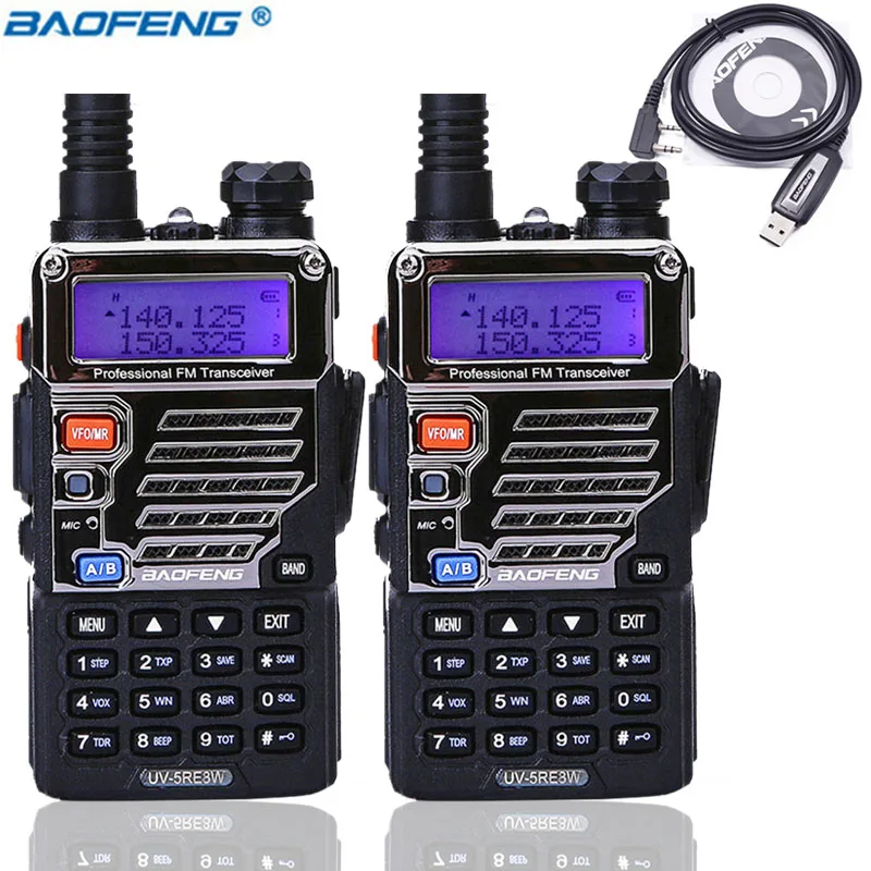 

2PCS BAOFENG UV-5RE walkie talkie 8W High Power uv5re uv-5r powerful 10km long range ham portable Radio for hiking +USB Cable