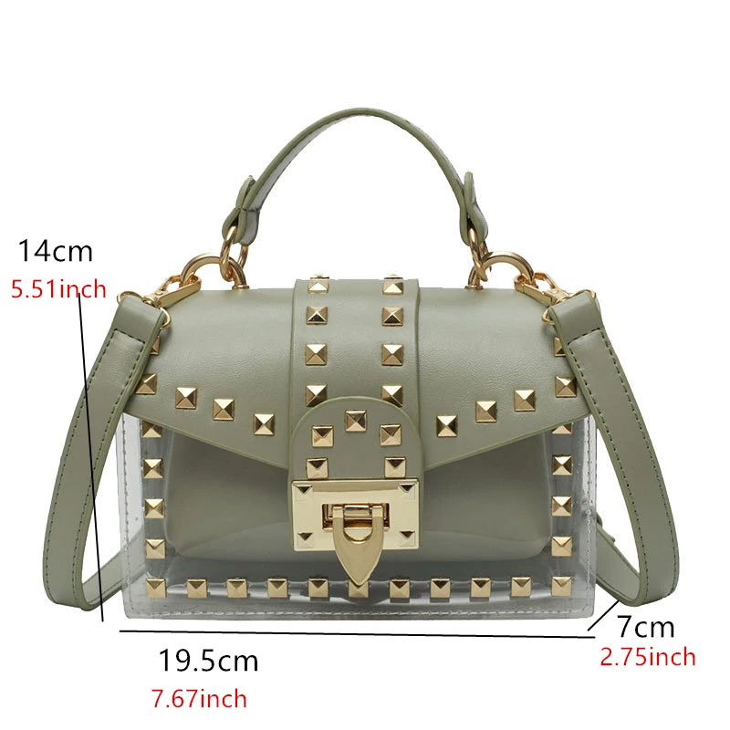 Hot 2019 Small Messenger Bags For Women Clear Jelly Pvc Clutch Flap Bag Rivet Shoulder Summer Fashion Designer Handbag Purse Laptop Briefcase