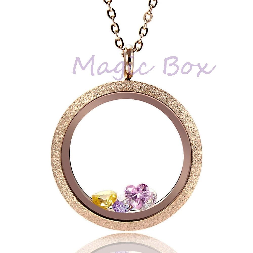 

Different color Waterproof 20mm 25mm 30mm Sparkle Locket Pendant 316L Stainless Steel floating charm locket with chain