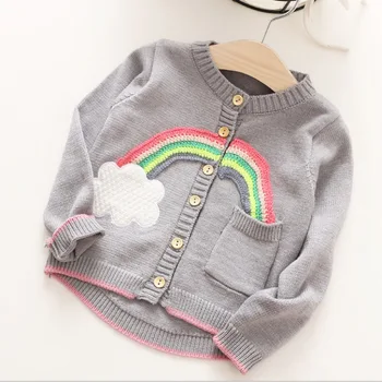 

2019 spring and autumn new girls long-sleeved sweater rainbow children's sweater cardigan