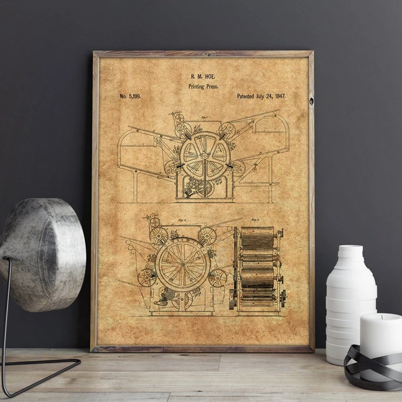 Printing Press Patent Painting Wall Decor