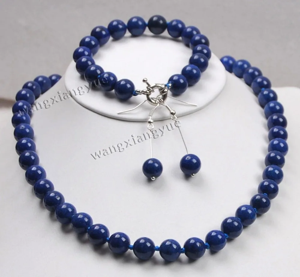 

10mm lapis lazuli necklace 17" bracelet 7.5" earrings