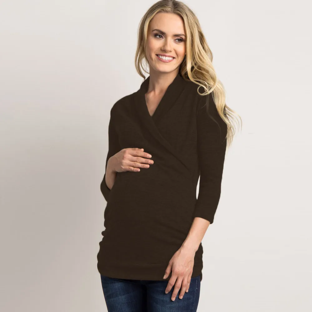 

Pregnant Womens Nursing Maternity Solid V Neck Blouse Sweatshirt Pullover Casual Hoodies Sweatsgurts Pullover Breastfeeding