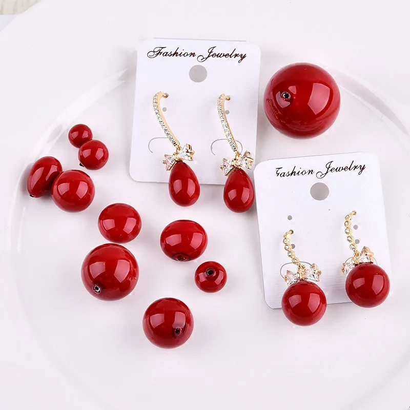 

Red pearl single-hole pendant DIY earrings accessories handmade earrings material package jewelry