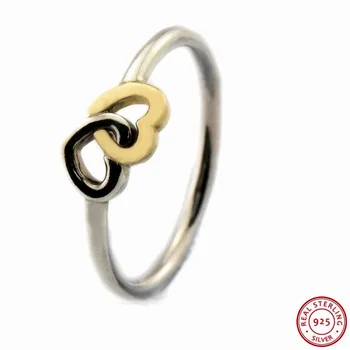 

Gorgeous Two-tone Interlocking Heart to Heart Rings for Women Jewelry in 925 Sterling Silver & 14ct Gold Gift Option FLR095K