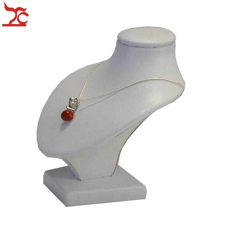 1 White Faux Leather Jewelry Display Mannequin Necklace Holder Stand