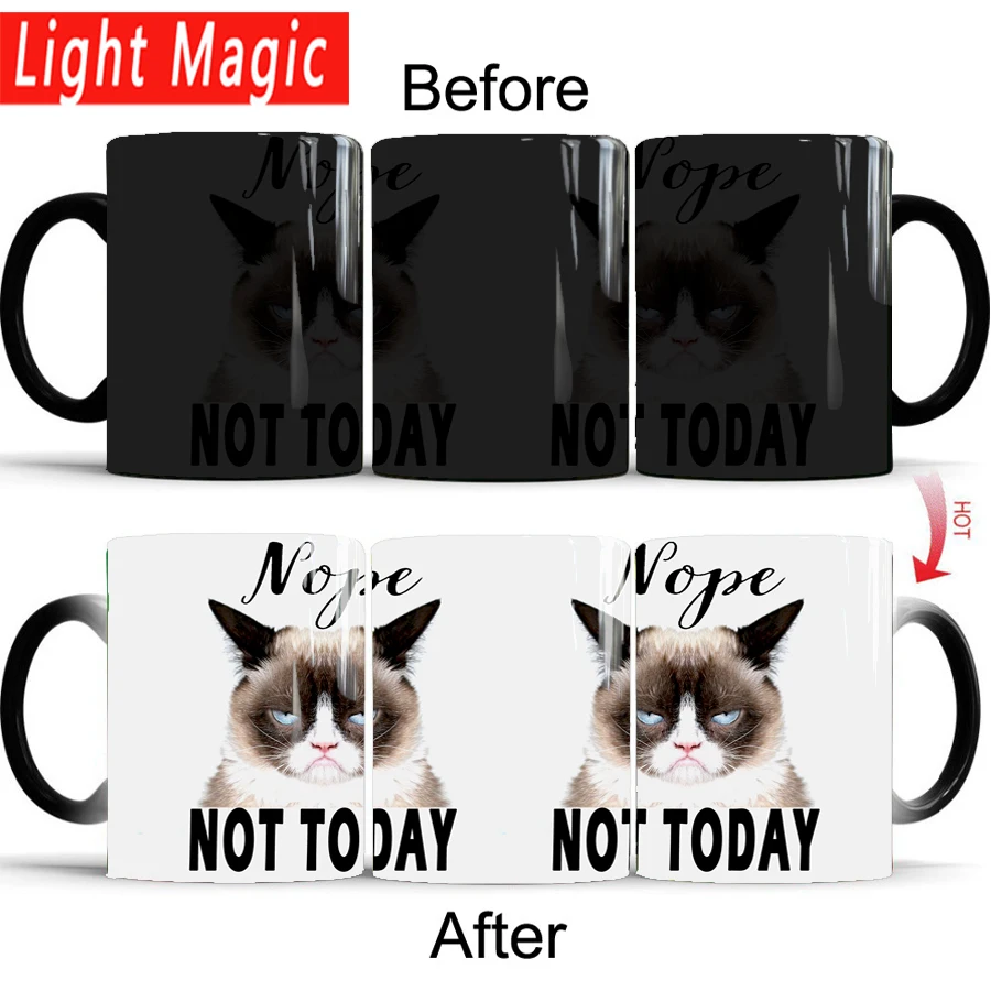 

nope,not today cat mug 350ml ceramic Color Changing Coffee Cup hot Sensitive Mugs Milk Tea Cups best gift for your friend