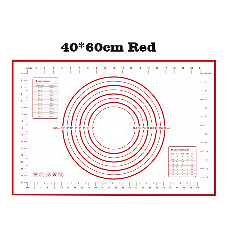 60*60 см Большой размер силиконовый коврик для выпечки 30 см Коврик для замеса теста со шкалой антипригарный прокатный кондитерский коврик для кухонный инструмент для выпечки - Цвет: 40x60cm red
