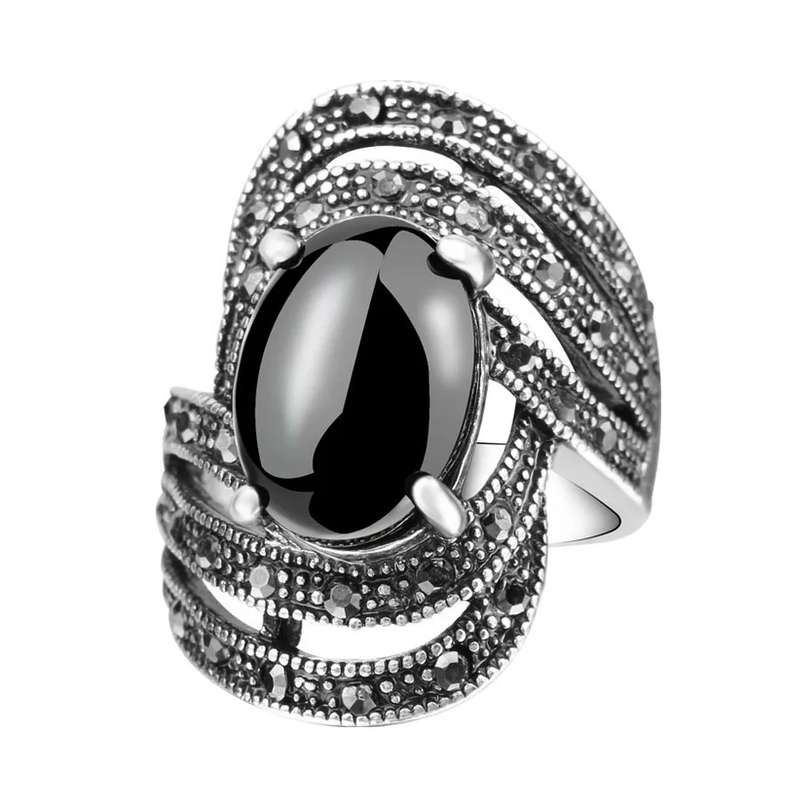 Vintage Nero Di Cristallo Opale Anelli Di Donne Retro Argento Colore Anello Dei Monili Punk Bijoux Anel Masculino Bague Femme Bulgaria Anelli