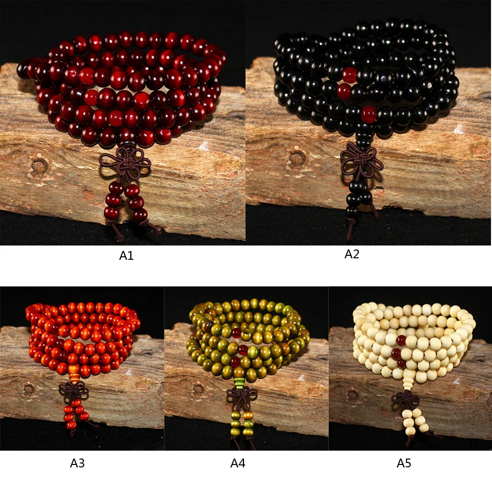 108 Beads Sandalwood Buddhist Buddha Meditation Wooden Beaded Mala Bracelet For Women Men Prayer Rosary Hanging Decoration