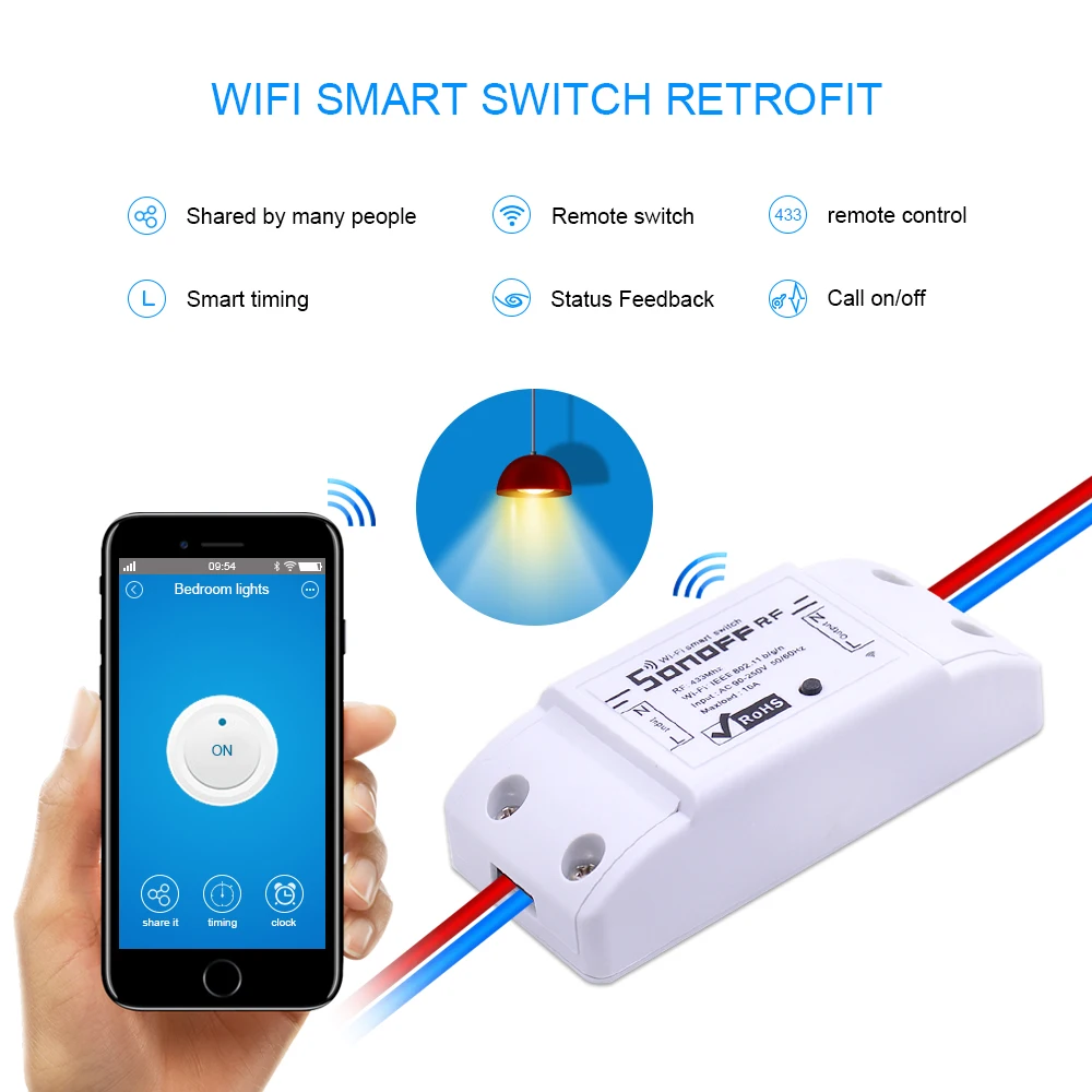 Itead Sonoff RF WiFi умный переключатель 433 МГц рч приемник интеллектуальный пульт дистанционного управления для умного дома Wifi переключатель 10A 2200 Вт