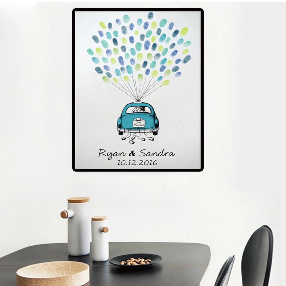 

Wedding Gifts for Guests Personalized Wedding Guest Book Alternatives Blue Car Canvas Finger Print Painting Party Decorations