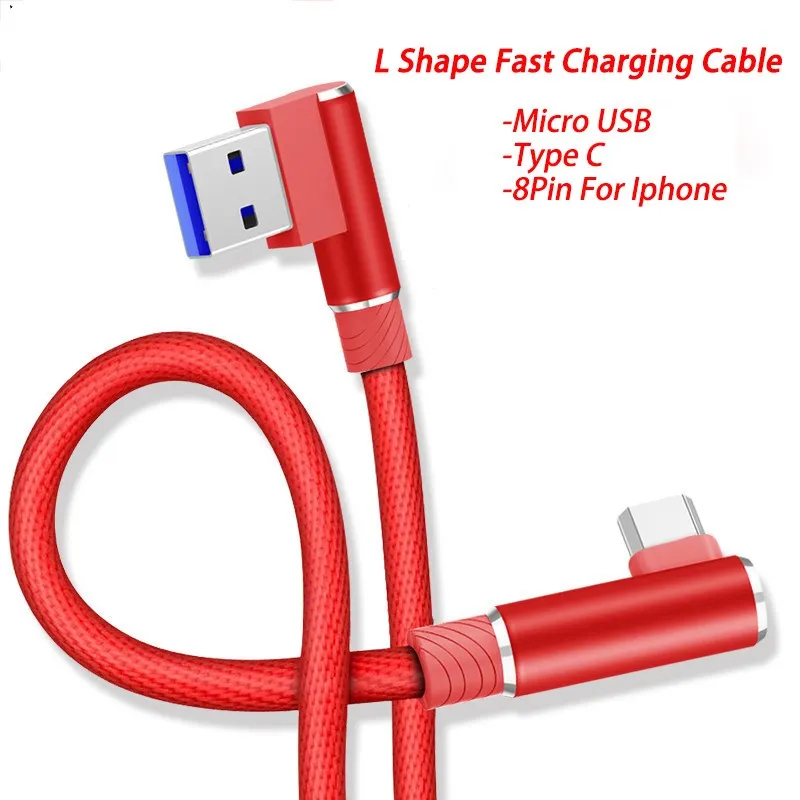 

For Iphone USB Cable 100CM 2.4A Fast Charger Micro USB/TYPE C sync Cable 90 Degree 100CM Braided Cord For Samsung XIAOMI HUAWEI