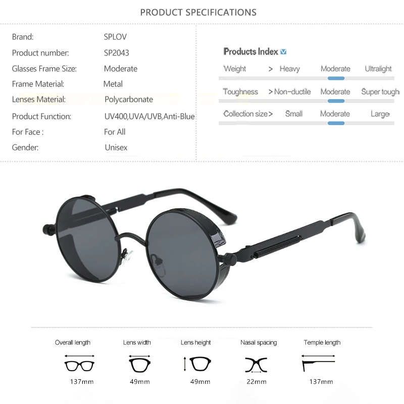 SPLOV ретро круглые паровые панковские солнцезащитные очки для мужчин и женщин, брендовые дизайнерские маленькие круглые солнцезащитные очки, винтажные очки с металлической оправой, очки для вождения