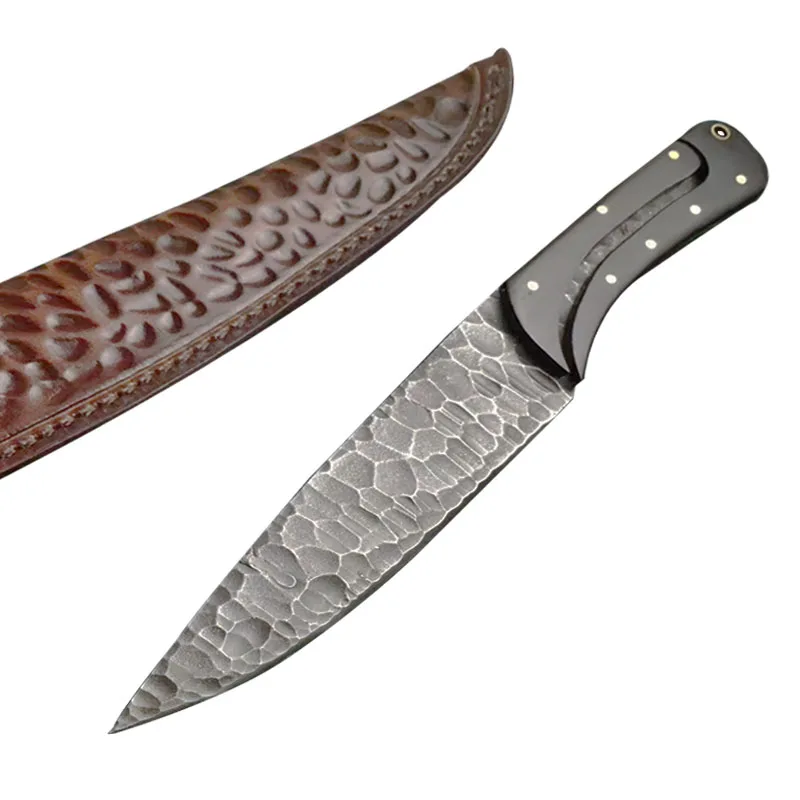 

Mengoing Meteorite Hunting Knife Hand Forged 9Cr18Mov Integral Steel Fixed Blade Knife With Leather Sheath