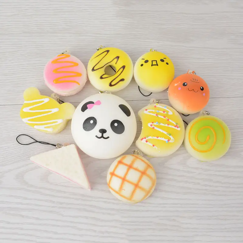 10Pcs Korean Cute Mini Jumbo Soft Random Squishy Phone Strap Simulation Medium Soft Bread Panda ...