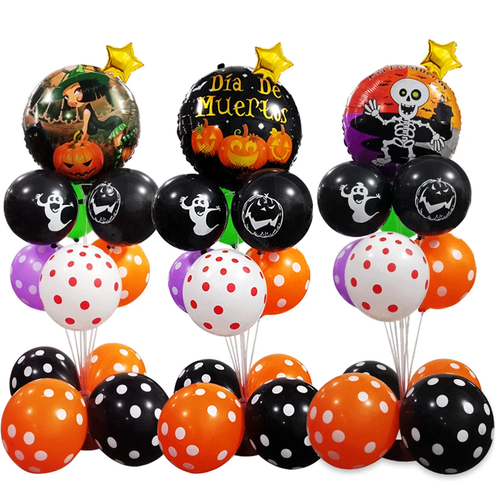 

14pcs/set Halloween Decorative Foil Balloons Pumpkin Smiley Face Party Bat Skull Print Ballons Party DIY Decoration Supplies