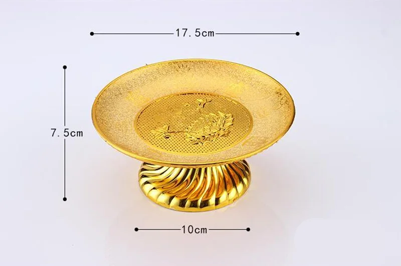7 Inch Gold Plastic Fruit Plate Noble Buddhist Worship Deities Tray Buddhist Ceremony Noble Money and Treasure Sacrificial Tray